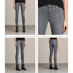 ALL SAINTS Mast Low Rise Skinny Jeans Gray Premium Denim Size 27